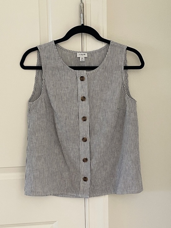 J. Crew Tops - J. Crew Black and White Striped Linen Sleeveless Button Tank
